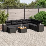 vidaXL Salon de jardin 9 Pièces avec coussins noir résine tressée
