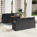 vidaXL Ensemble de canapé de jardin 7 Pièces Noir Poly rotin