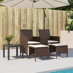vidaXL Canapé de jardin 2 places avec table et tabourets marron rotin