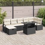 vidaXL Ensemble de canapé de jardin avec coussin 8 Pièces Noir Poly rotin