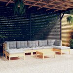 vidaXL Salon de jardin 8 Pièces avec coussins gris Bois de pin