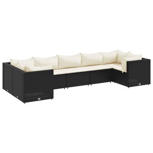 vidaXL Salon de jardin 7 Pièces avec coussins Noir Résine tressée