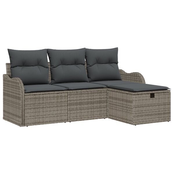 Ensemble de Canapé de Jardin de 4 Pièces avec Coussins Gris Poly Rattan