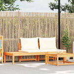 vidaXL Banc de jardin avec table et coussins Blanc crème Teck solide