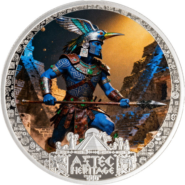 Monnaie HUITZILOPOCHTLI Aztec Heritage 1/2 Oz Argent 5$ Liberia 2026 (PRÉCOMMANDE)