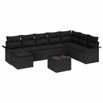 vidaXL Ensemble de canapé de jardin avec coussin 9 Pièces Noir Poly rotin