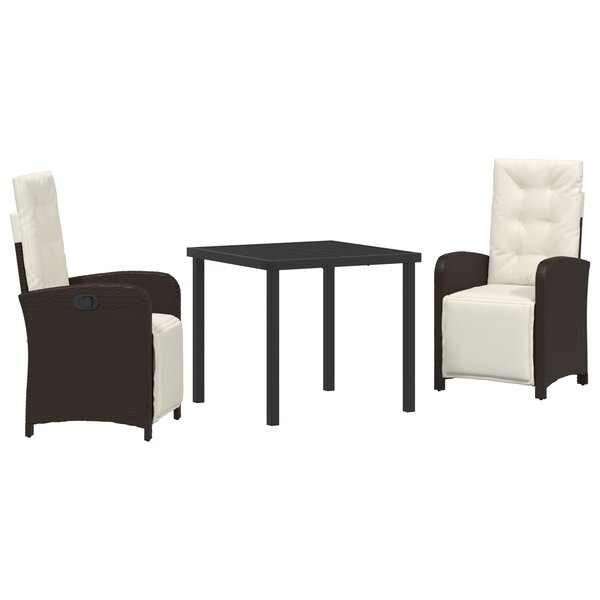 Ensemble de salle à manger de jardin 3 pièces avec coussins en poly rotin marron vidaXL
