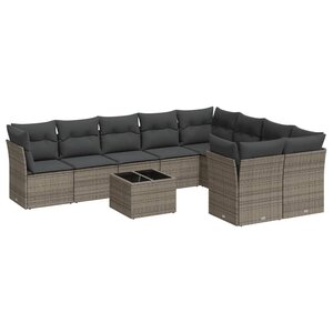 vidaXL Salon de jardin avec coussins 10 Pièces gris résine tressée
