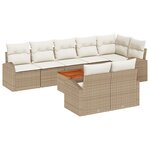 Ensemble de Canapés de Jardin 9 Pièces avec Coussins Beige Poly Rattan Acacia