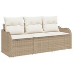 vidaXL Canapé de jardin 3 pièces avec coussins Beige en Poly Rattan