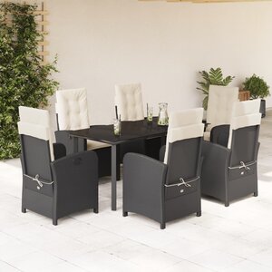 vidaXL Ensemble à manger de jardin coussins 7Pièces Noir Résine tressée
