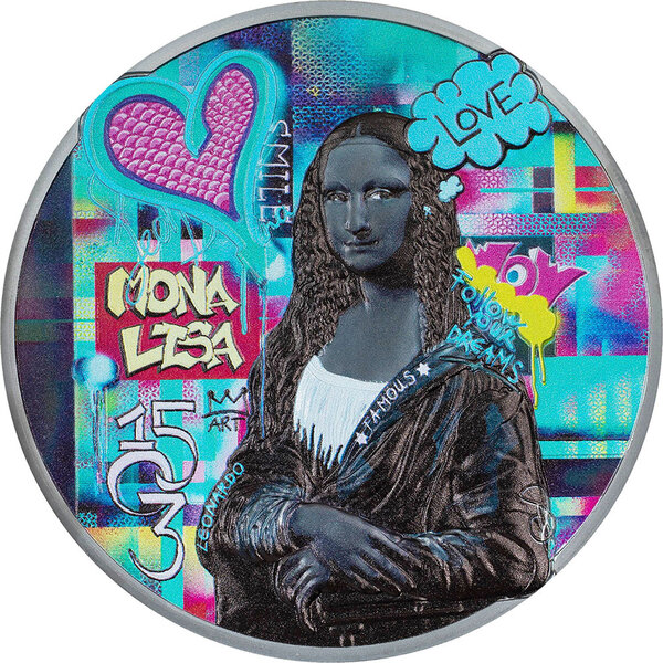 Monnaie MONA LISA Graffiti Art 3 Oz Argent 20$ Cook Islands 2023