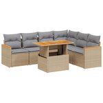 vidaXL Salon de jardin avec coussins 7 Pièces beige résine tressée