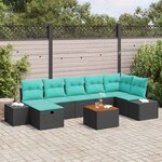 vidaXL Ensemble de canapé de jardin avec coussin 8 Pièces Noir Poly rotin