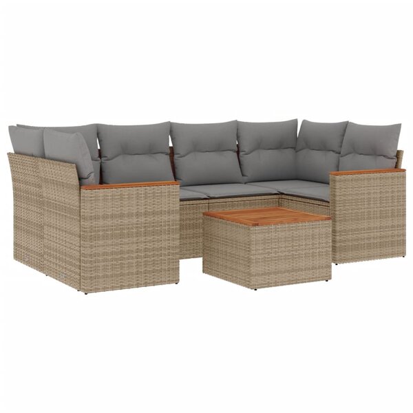vidaXL Salon de jardin avec coussins 7Pièces mélange beige résine tressée