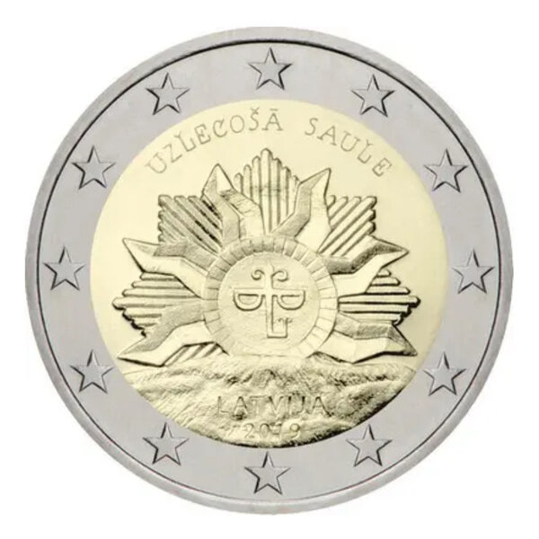2 euros commémorative Lettonie 2019 - Soleil Levant.