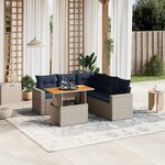 vidaXL Salon de jardin 6 Pièces avec coussins gris résine tressée