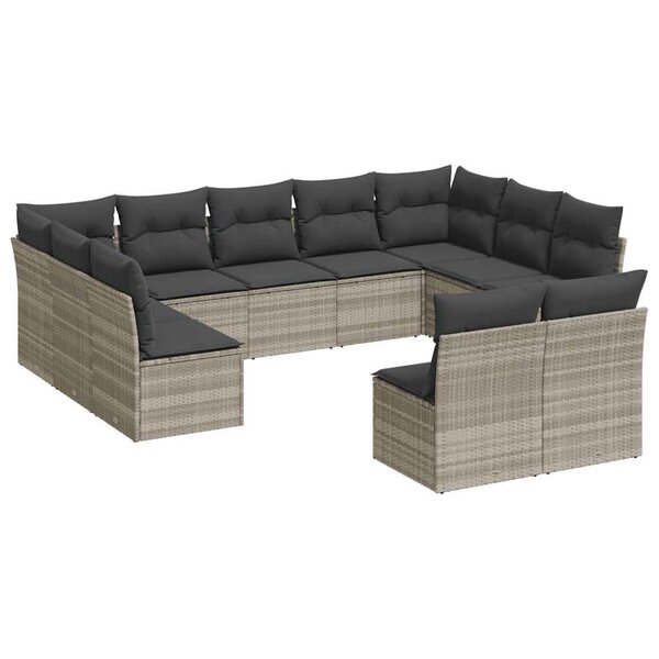 vidaXL Salon de jardin 11 Pièces avec coussins gris clair résine tressée