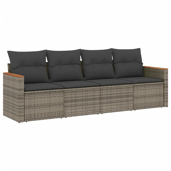 vidaXL Salon de jardin 4 Pièces avec coussins gris résine tressée