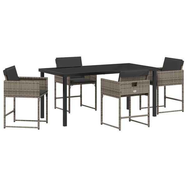 vidaXL Ensemble de salle à manger jardin 5 pièces avec coussins gris poly rattan