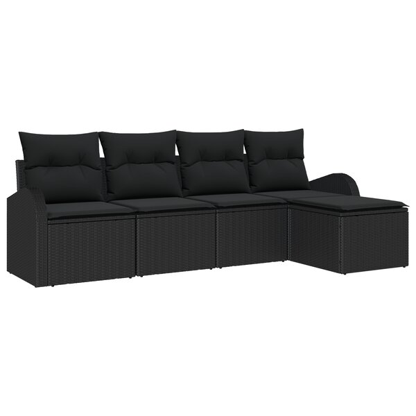 vidaXL Ensemble de canapé de jardin 5 pièces avec coussins Noir Poly Rattan