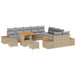 Ensemble de canapé 13 pièces vidaXL avec coussins Beige poly rattan acacia