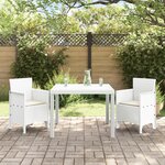vidaXL Ensemble salle à manger de jardin 3 pièces avec coussins Blanc Rotin synthétique