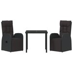 vidaXL Ensemble de 3 pièces de salle à manger de jardin avec coussins en rotin poly noir