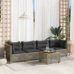 vidaXL Salon de jardin 5 Pièces avec coussins gris résine tressée