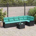 vidaXL Ensemble de canapé de jardin avec coussin 7 Pièces Noir polyrotin