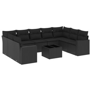 vidaXL Salon de jardin 10 Pièces avec coussins noir résine tressée