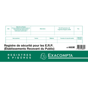 Piqûre 24x32cm Registre de sécurité pour les établissement recevant du public - 32 pages EXACOMPTA