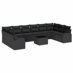 vidaXL Ensemble de canapé de jardin avec coussin 11 Pièces Noir