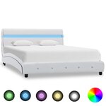 vidaXL Cadre de lit avec LED Blanc Similicuir 140 x 200 cm