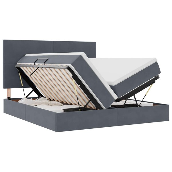vidaXL Lit de rangement LED avec matelas Gris foncé 180 x 200 cm
