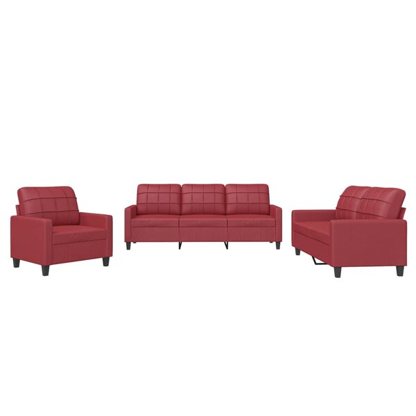 vidaXL Ensemble de canapés 3 Pièces et coussins Rouge bordeaux Similicuir