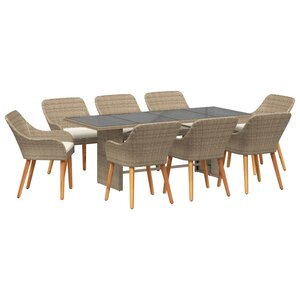 vidaXL Ensemble de salle à manger pour jardin 9 Pièces Beige polyrotin