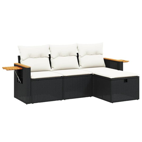vidaXL Salon de jardin 4 Pièces avec coussins noir résine tressée
