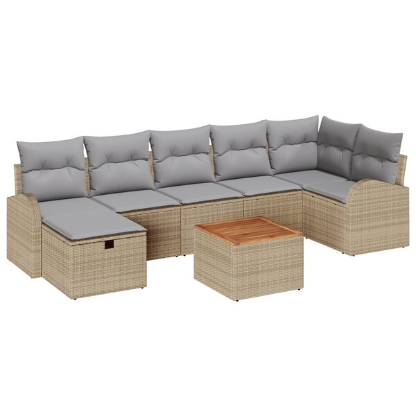 vidaXL Ensemble de canapé de jardin 8 pièces avec coussins Beige Poly Rotin