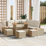 Ensemble de Canapés de Jardin 9 pièces vidaXL avec Coussins Beige Rotin Poly Acacia