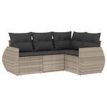 vidaXL Salon de jardin 4 Pièces avec coussins gris clair résine tressée