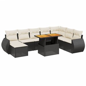 vidaXL Salon de jardin 9 Pièces avec coussins noir résine tressée