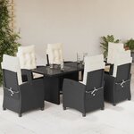 vidaXL Ensemble à manger de jardin coussins 7Pièces Noir Résine tressée
