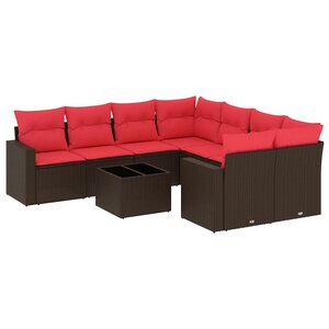 vidaXL Salon de jardin avec coussins 9 Pièces marron résine tressée