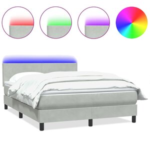 vidaXL Sommier à lattes de lit et matelas et LED gris clair 160x220cm velours