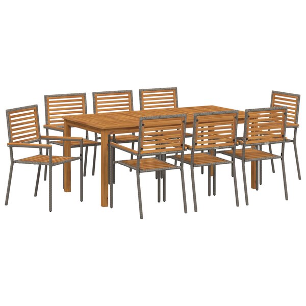 Ensemble de salle à manger de jardin vidaXL en poly rotin gris de 9 pièces