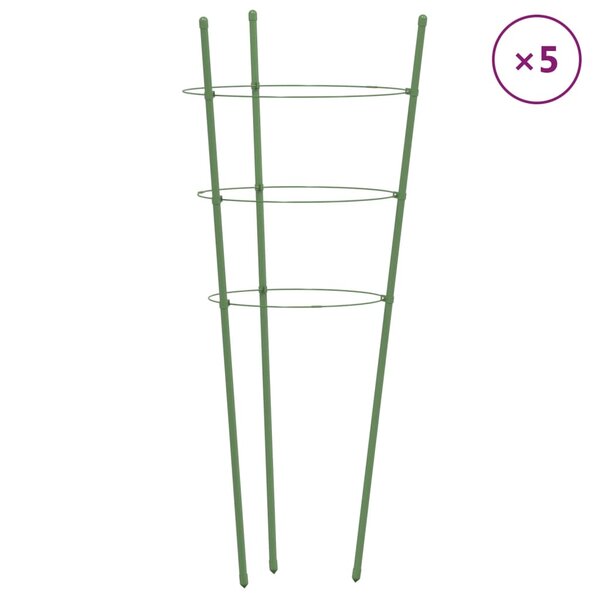 vidaXL Supports pour plantes de jardin 3 anneaux 5Pièces Vert 60 cm Acier