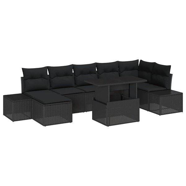 vidaXL Ensemble de canapé de jardin avec coussin 8 Pièces Noir