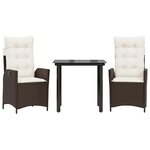 vidaXL Ensemble à manger de jardin 3 Pièces et coussins marron poly rotin