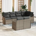 Set de canapé de jardin 7 pièces vidaXL avec coussins gris en rattan poly
